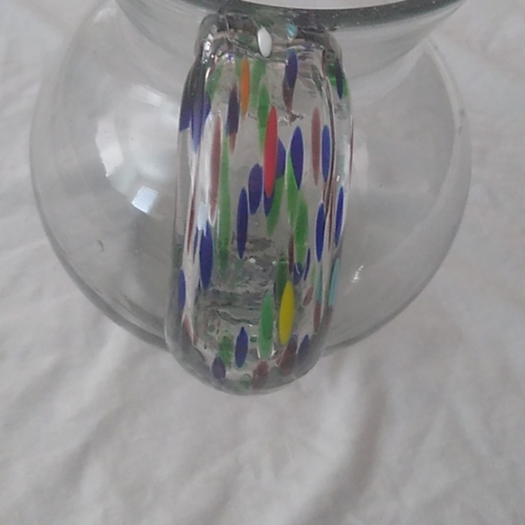 Blown Glass Clear Margarita Pitcher with Confetti Handle - Picture 2 of 6